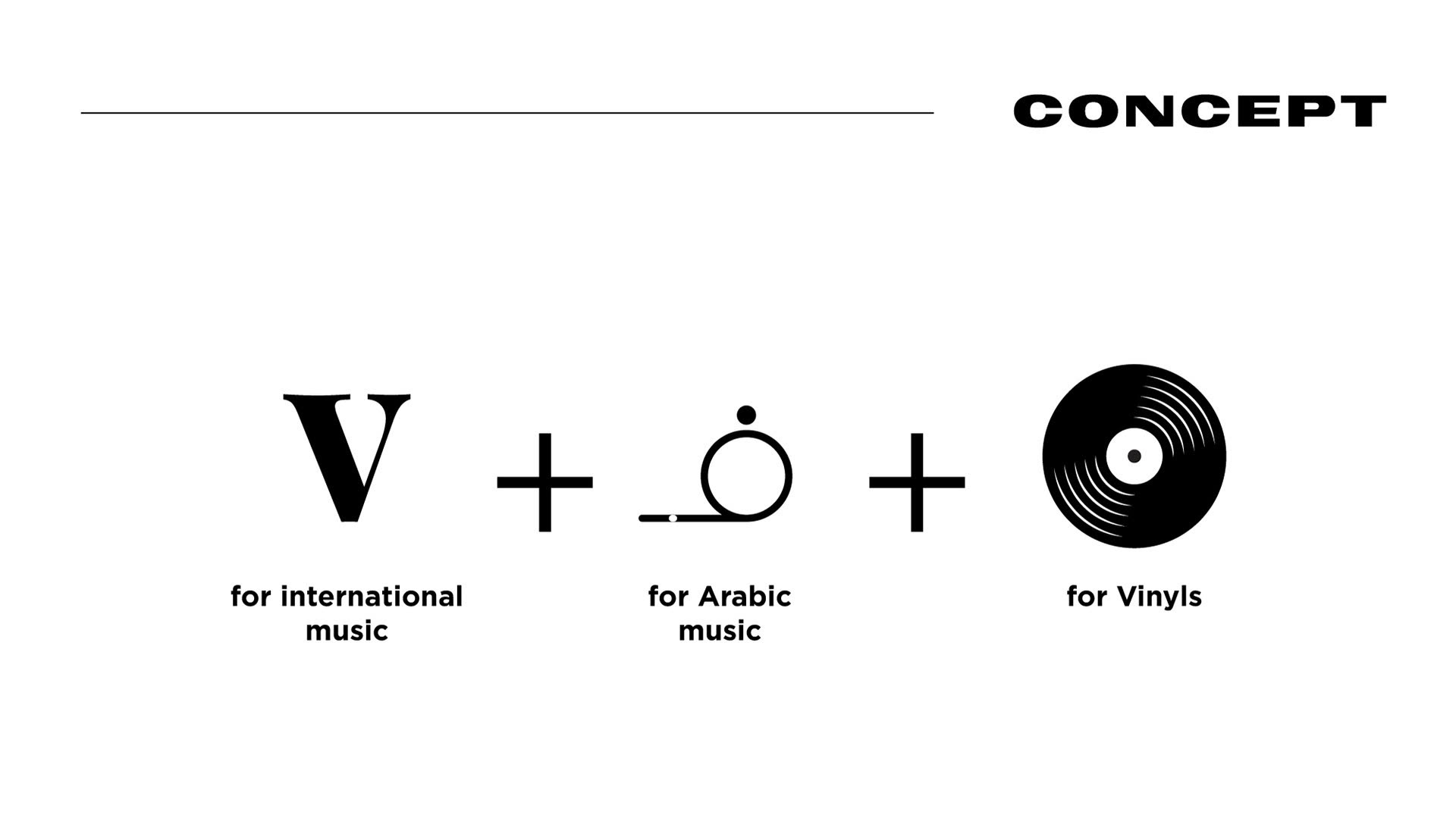 Concept: V for international music, plus Arabic dot, plus vinyl