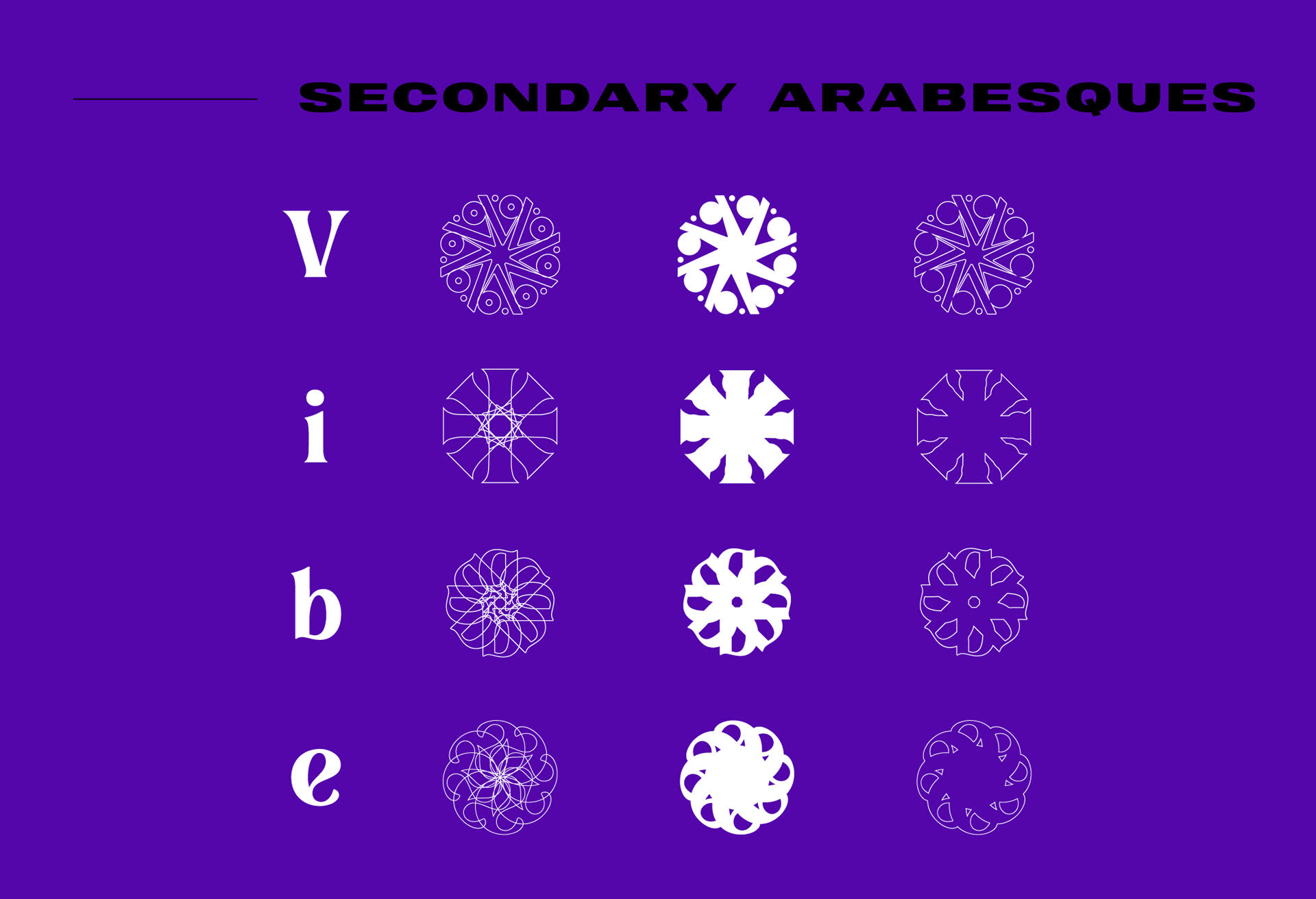 Secondary arabesques for the letters V, i, b, e