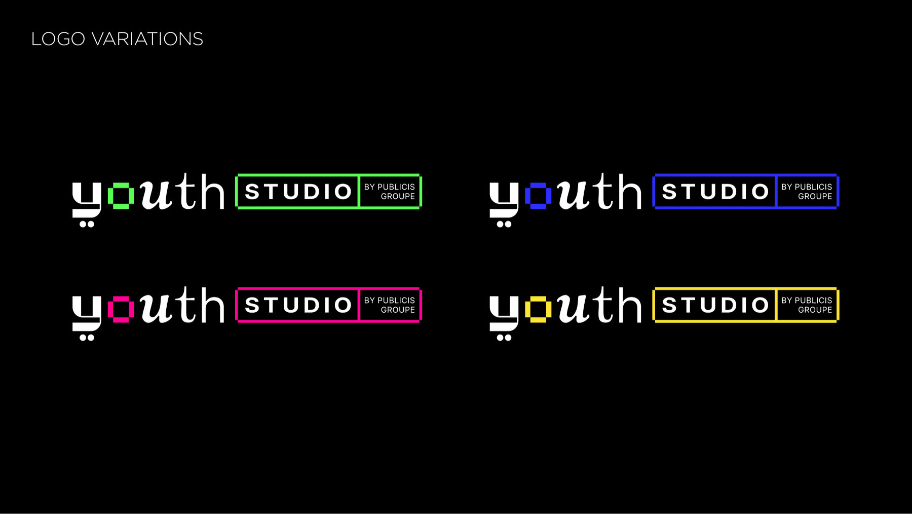 Youth Studio logo variations in four colourways